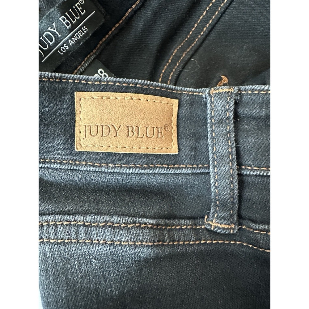 Judy Blue Cropped Straight Jeans Women Size 7 /‎ 28 Raw Hems Black Stretch - Picture 9 of 9